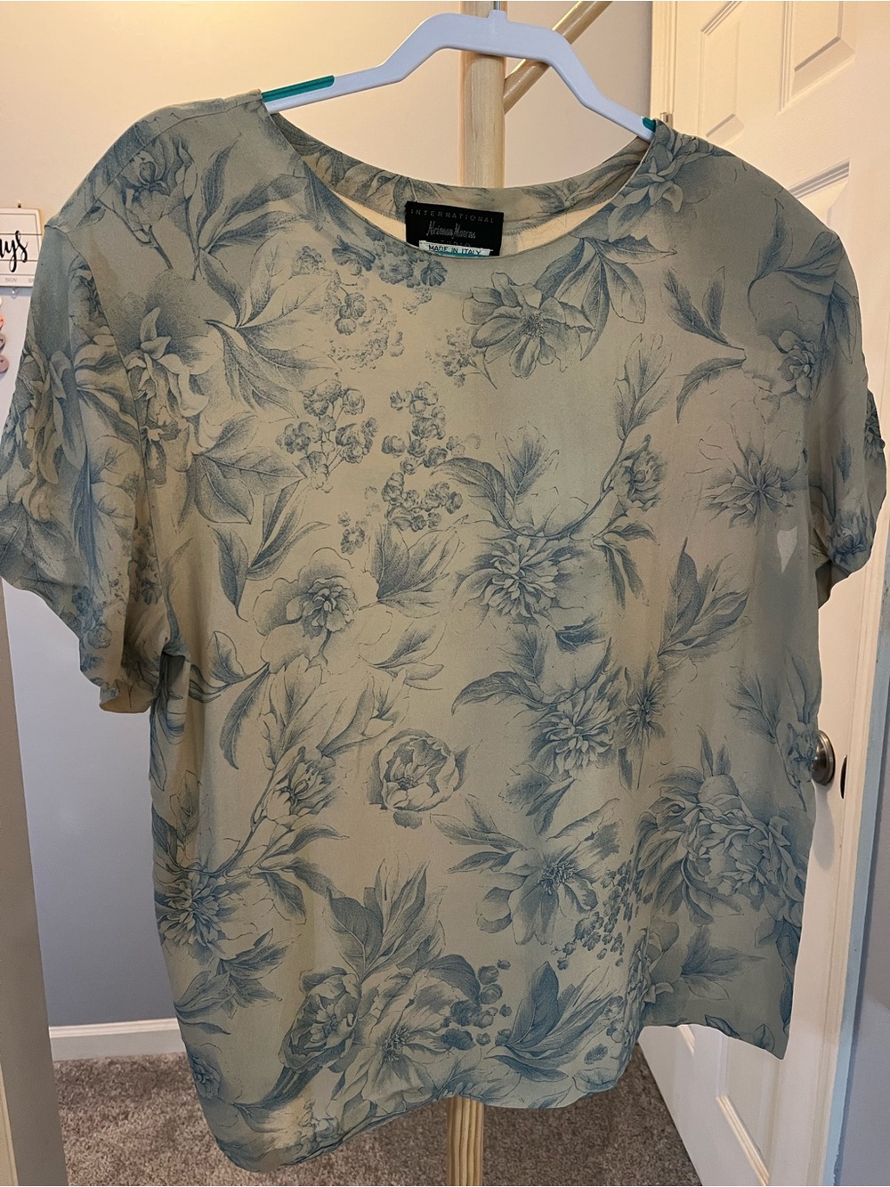 Johnny Was Floral Short-Sleeve Blouse in Sage Blue